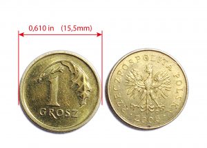 1 grosz coin glued to one of the postcards (sample photo)